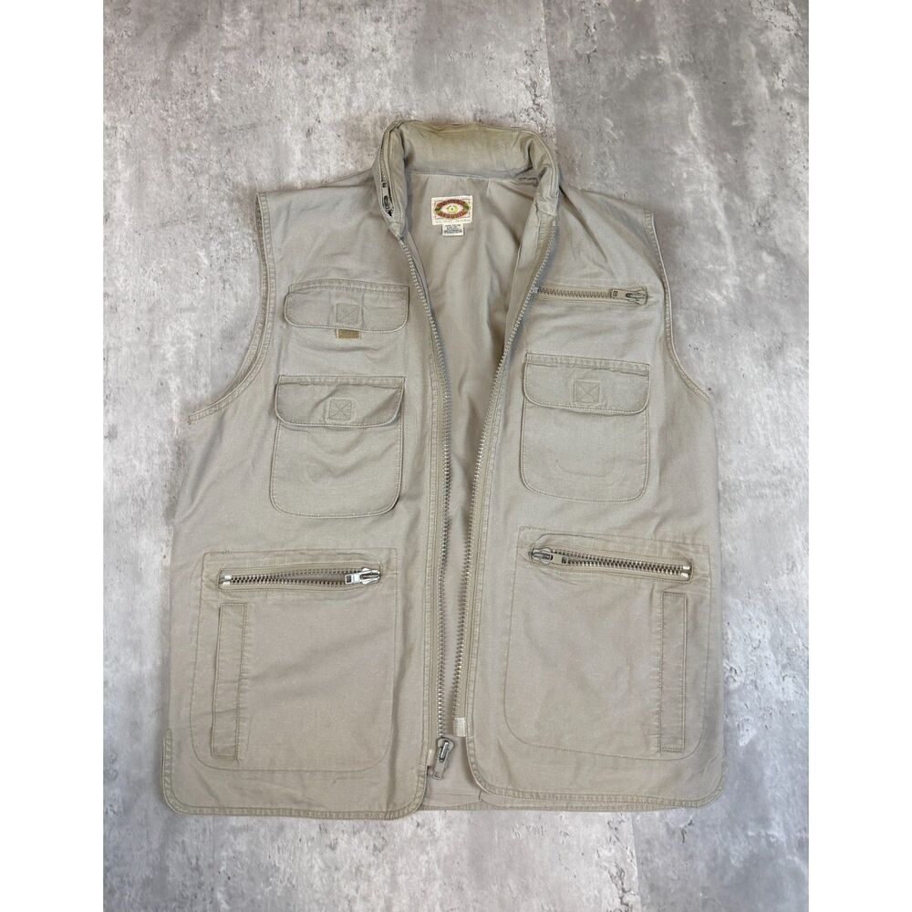 Vintage Banana Republic Safari Vest Men's Medium Khaki Hooded 80s Mill Valley